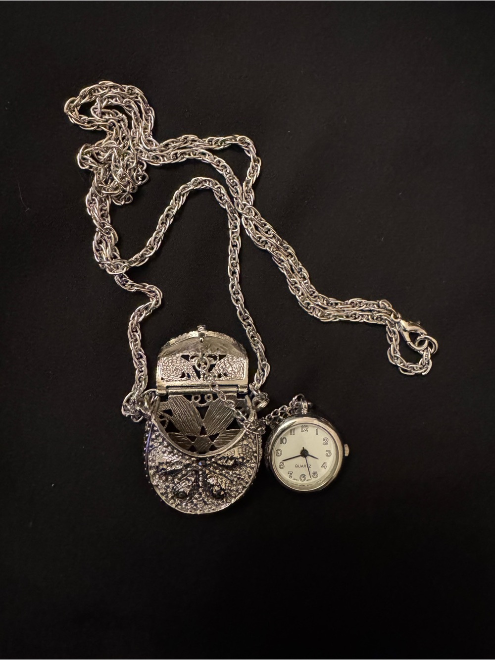 Vintage Silver Purse with Pocket Watch Necklace